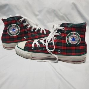 Vintage Converse Chuck Taylor Christmas High Top Shoes Red Green Plaid Mens Sz 6